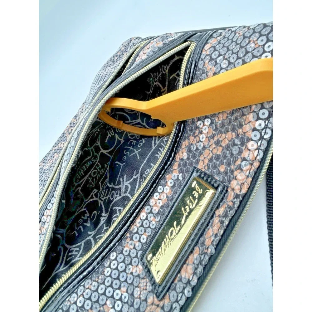 Betsey Johnson‎ Camo Sequin Crossbody Bag Double Zipper Black & Brown NWOT